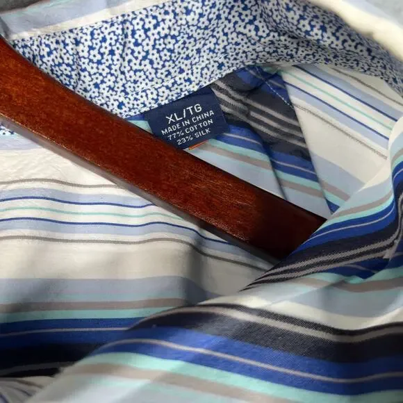 Tommy Bahama Shirt XL Blue Striped Silk Blend Casual Button Up Long Sleeve Men - Picture 4 of 11